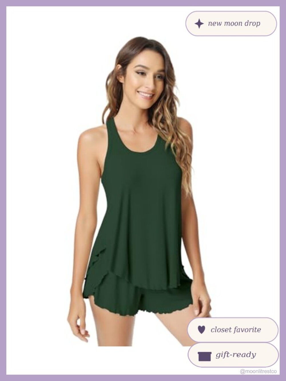 Women's Bamboo Viscose Pajama Set Racerback Tank Top and Split Shorts Sleepwear